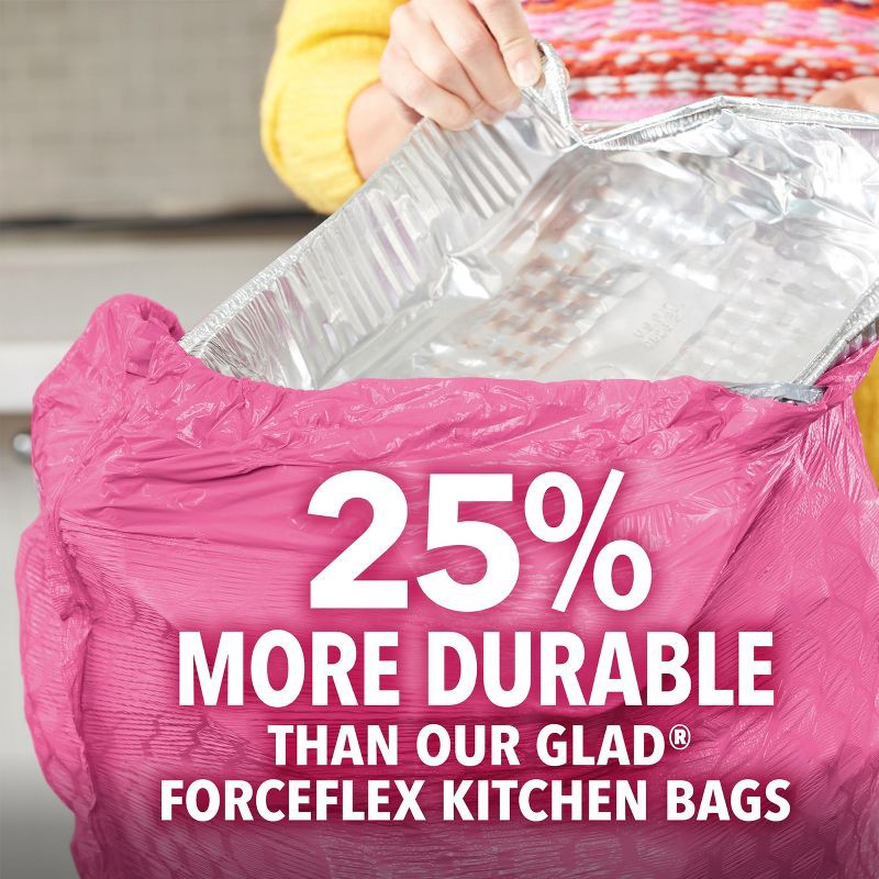 slide 3 of 11, Glad ForceFlex MaxStrength Tall Kitchen Drawstring Pink Trash Bags - Cherry Blossom - 13gal/45ct, 45 ct; 13 gal