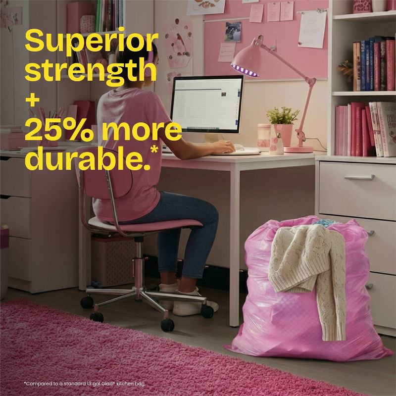 slide 6 of 11, Glad ForceFlex MaxStrength Tall Kitchen Drawstring Pink Trash Bags - Cherry Blossom - 13gal/45ct, 45 ct; 13 gal