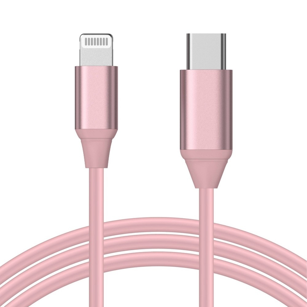 slide 7 of 7, Just Wireless 6' TPU Lightning to USB C Cable Rose Gold, 1 ct