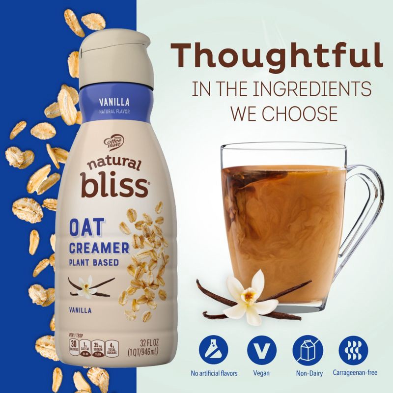 slide 3 of 7, Coffee mate Natural Bliss Plant Based Vanilla Oat Milk Creamer - 1qt, 1 qt