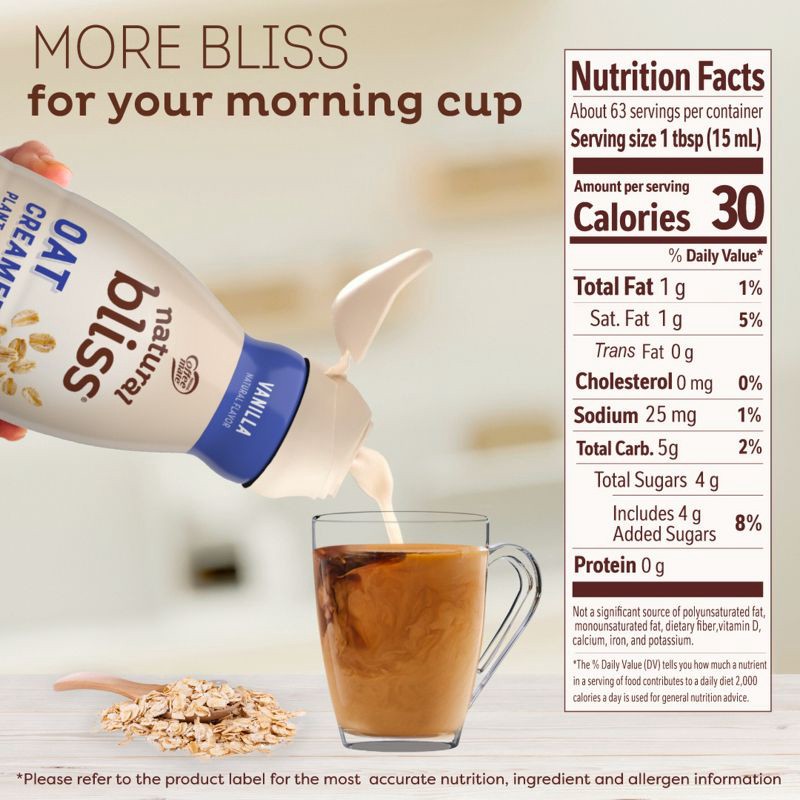 slide 5 of 7, Coffee mate Natural Bliss Plant Based Vanilla Oat Milk Creamer - 1qt, 1 qt