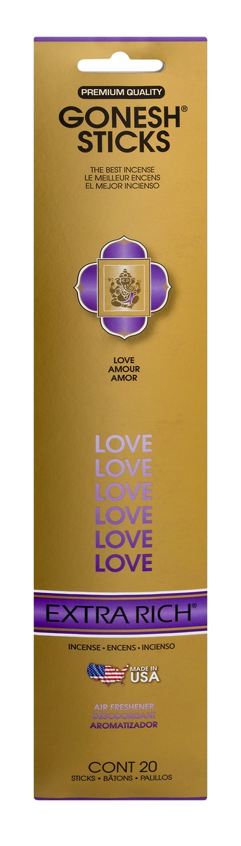 slide 1 of 1, Gonesh Extra Rich Love Incense, 20 ct