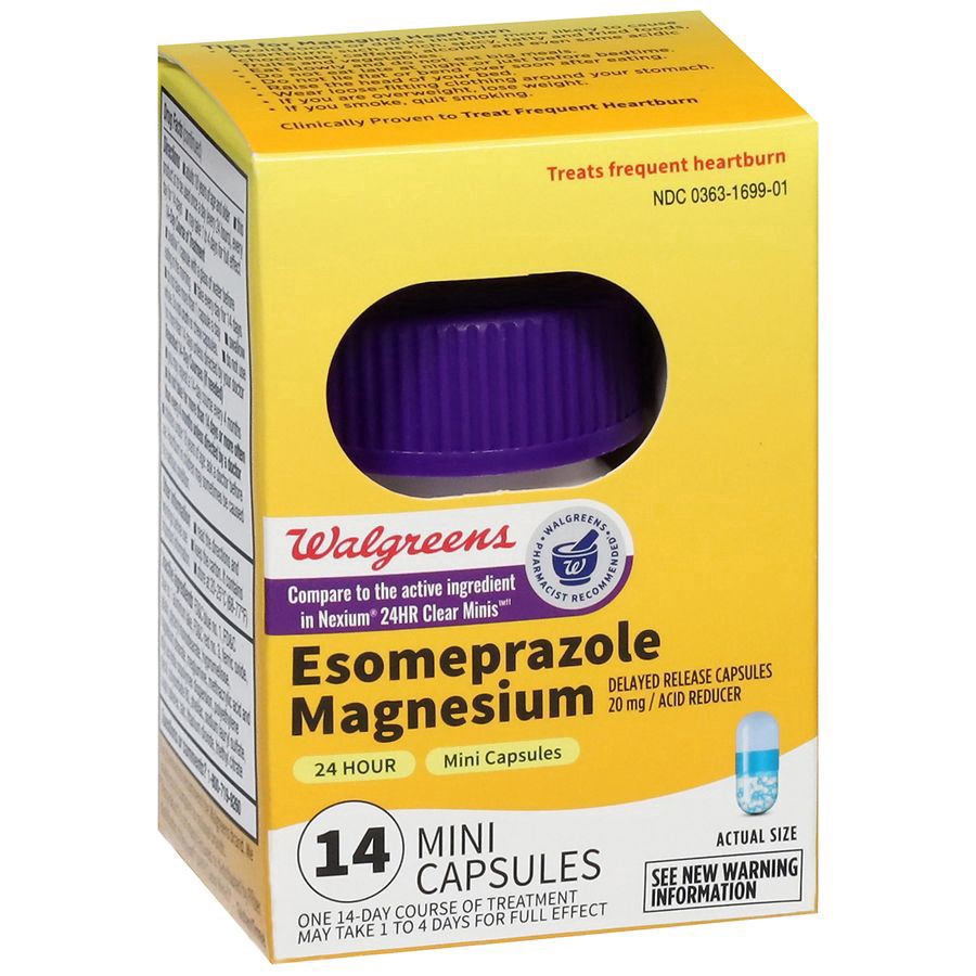 slide 3 of 5, Walgreens Esomeprazole Magnesium Delayed-Release Mini Capsules, 20 mg, Acid Reducer, 14 ct