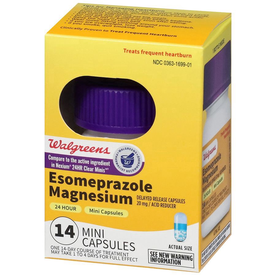 slide 2 of 5, Walgreens Esomeprazole Magnesium Delayed-Release Mini Capsules, 20 mg, Acid Reducer, 14 ct