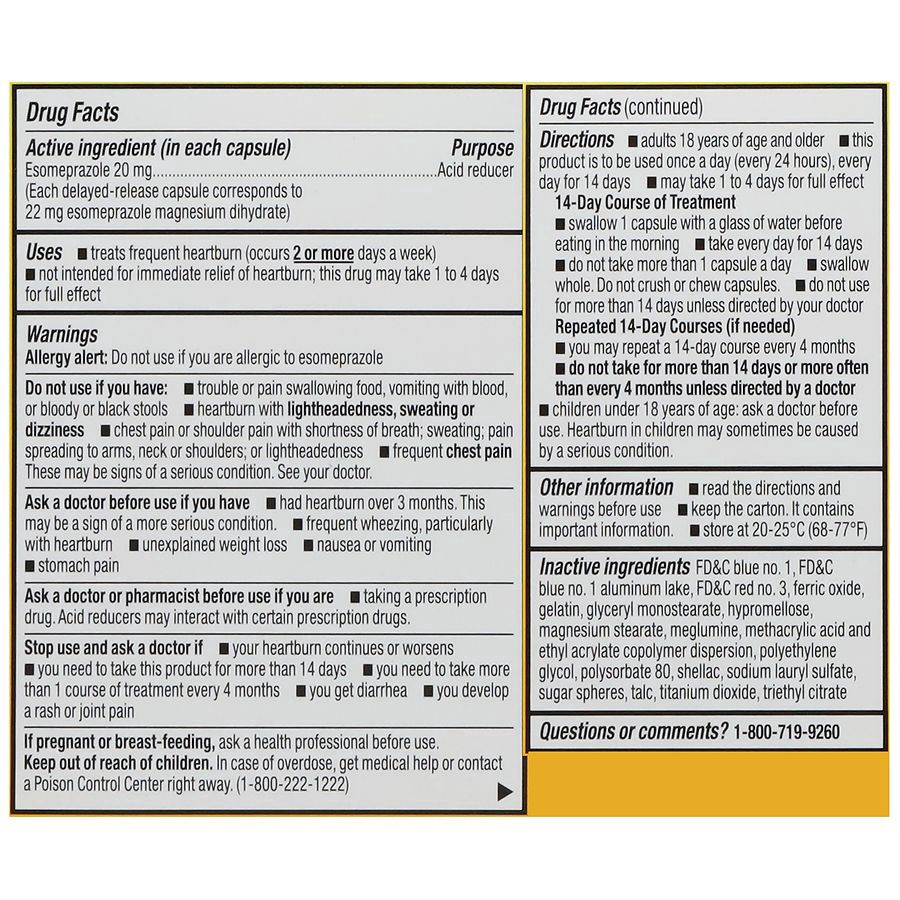 slide 5 of 5, Walgreens Esomeprazole Magnesium Delayed-Release Mini Capsules, 20 mg, Acid Reducer, 14 ct