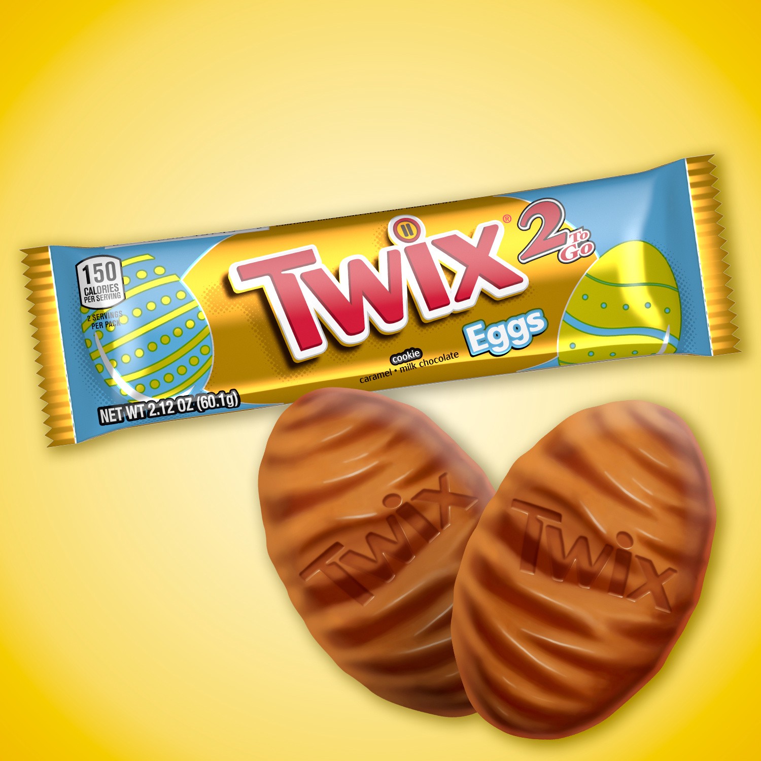 slide 5 of 5, TWIX Caramel Cookie Milk Chocolate Bar Easter Egg Candy, 2.12 oz, 2 Pack, 2.12 oz