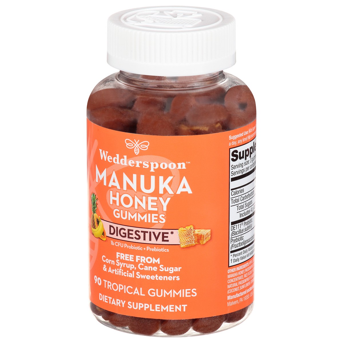 slide 3 of 9, Wedderspoon Manuka Honey Tropical Flavored Digestive Gummies, 90 ct