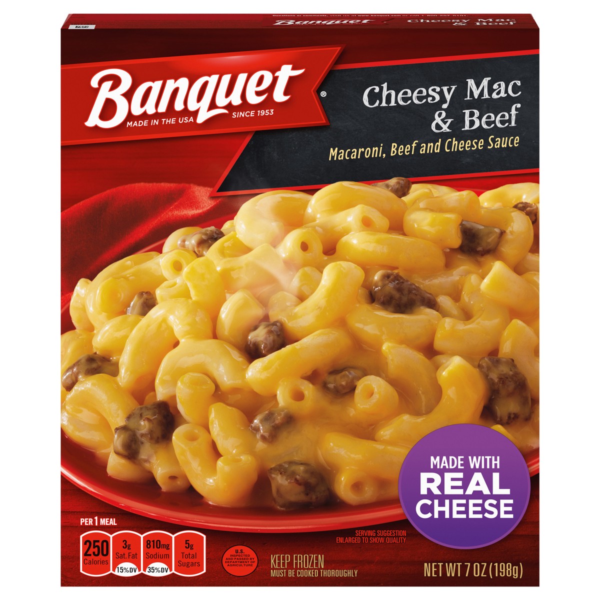 slide 1 of 5, BANQUET Cheesy Mac & Beef Frozen Meal, 7 oz., 7 oz