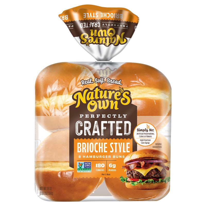 slide 1 of 16, Nature's Own Perfectly Crafted Brioche Hamburger Bun - 18oz, 18 oz