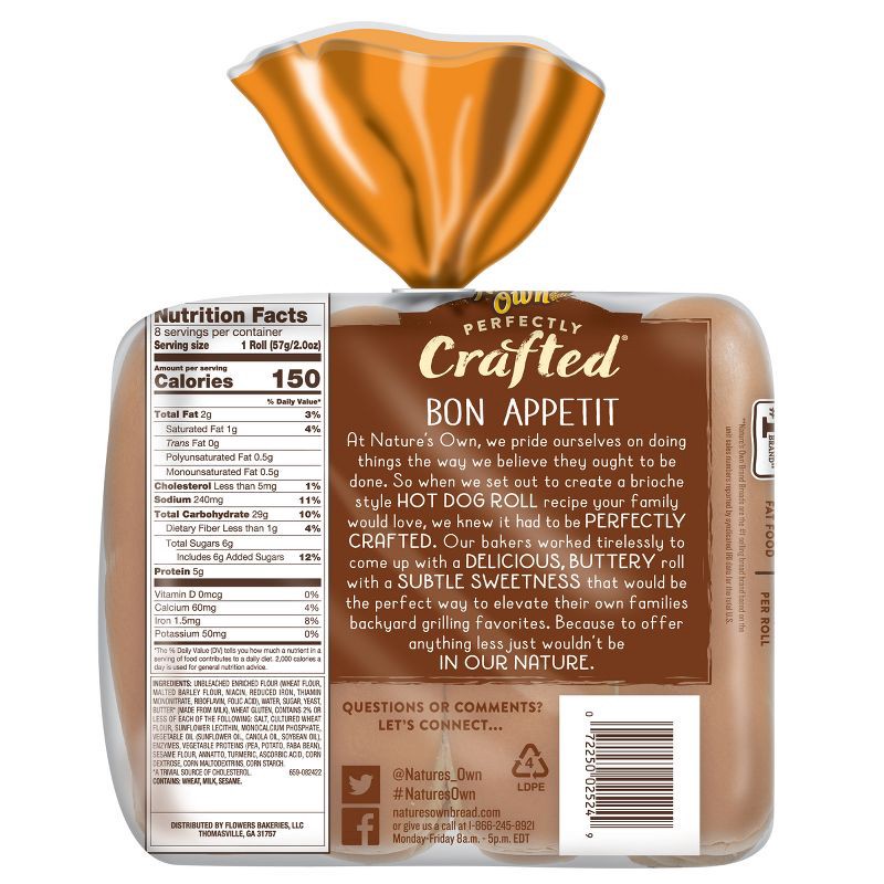 slide 5 of 7, Nature's Own Perfectly Crafted Brioche Hotdog Bun - 16oz, 16 oz