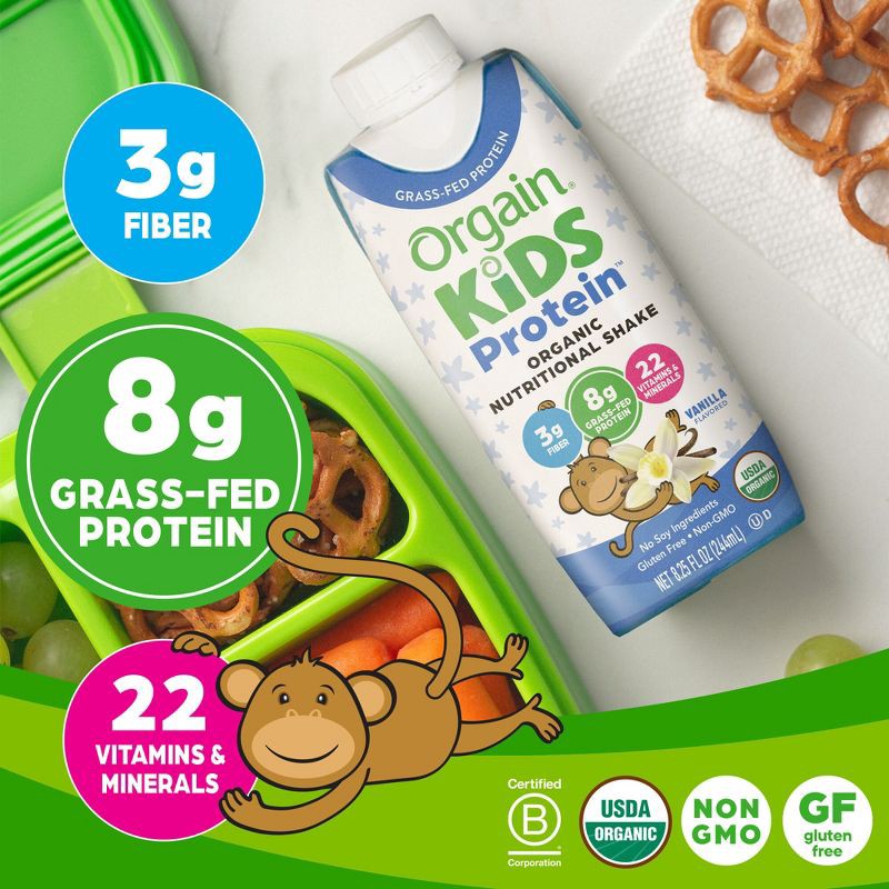 slide 3 of 7, Orgain Organic Kids' Nutritional Protein Shake 22 Vitamins & Minerals Vanilla Flavored - 4pk/8.25 fl oz Cartons, 4 ct, 8.25 fl oz