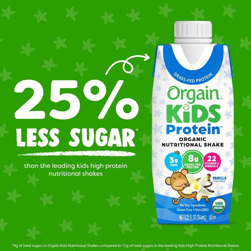 slide 5 of 7, Orgain Organic Kids' Nutritional Protein Shake 22 Vitamins & Minerals Vanilla Flavored - 4pk/8.25 fl oz Cartons, 4 ct, 8.25 fl oz