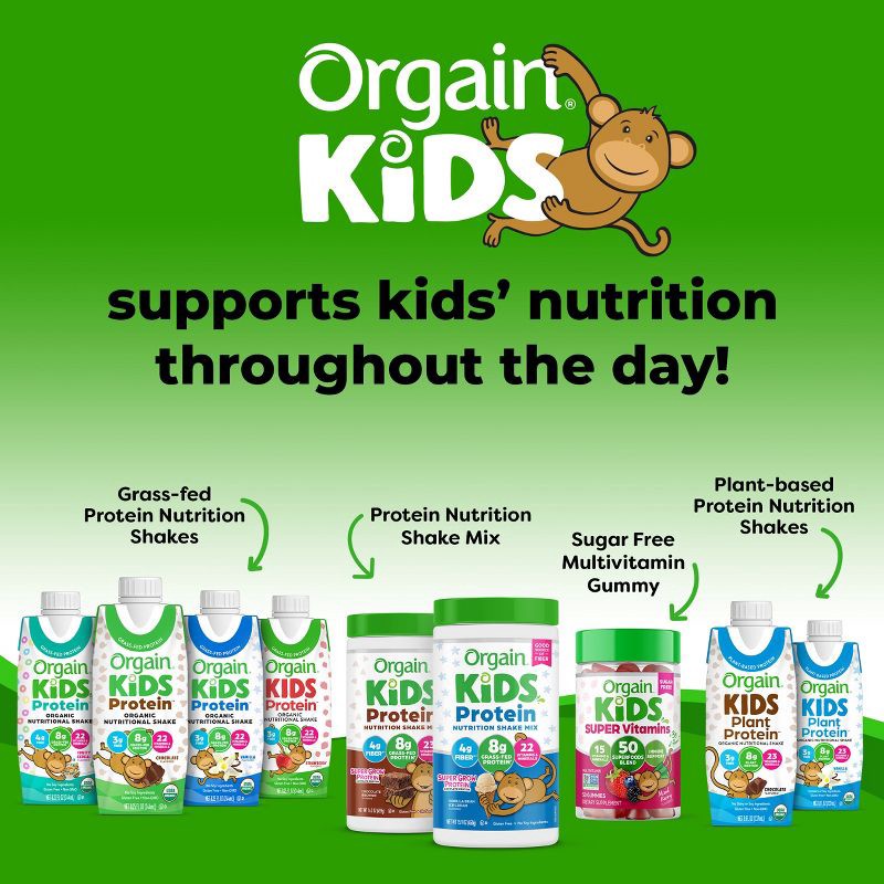 slide 7 of 7, Orgain Organic Kids' Nutritional Protein Shake 22 Vitamins & Minerals Vanilla Flavored - 4pk/8.25 fl oz Cartons, 4 ct, 8.25 fl oz