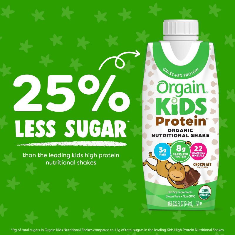 slide 4 of 9, Orgain Organic Kids' Nutritional Protein Shake 22 Vitamins & Minerals Chocolate Flavored - 4pk/8.25 fl oz Cartons, 4 ct, 8.25 fl oz