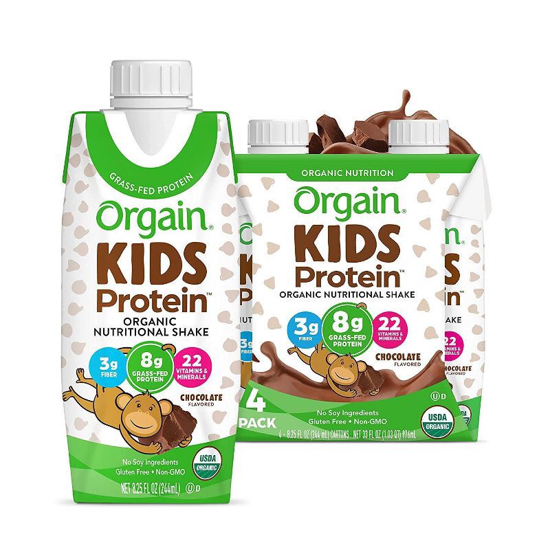 slide 1 of 8, Orgain Kids Chocolate Protein Shake - 4pk/8.25 fl oz Cartons, 4 ct, 8.25 fl oz