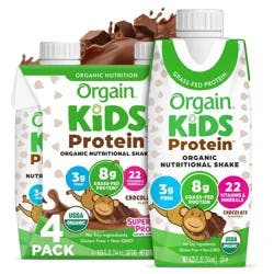 Orgain Organic Kids' Nutritional Protein Shake 22 Vitamins & Minerals Chocolate Flavored - 4pk/8.25 fl oz Cartons