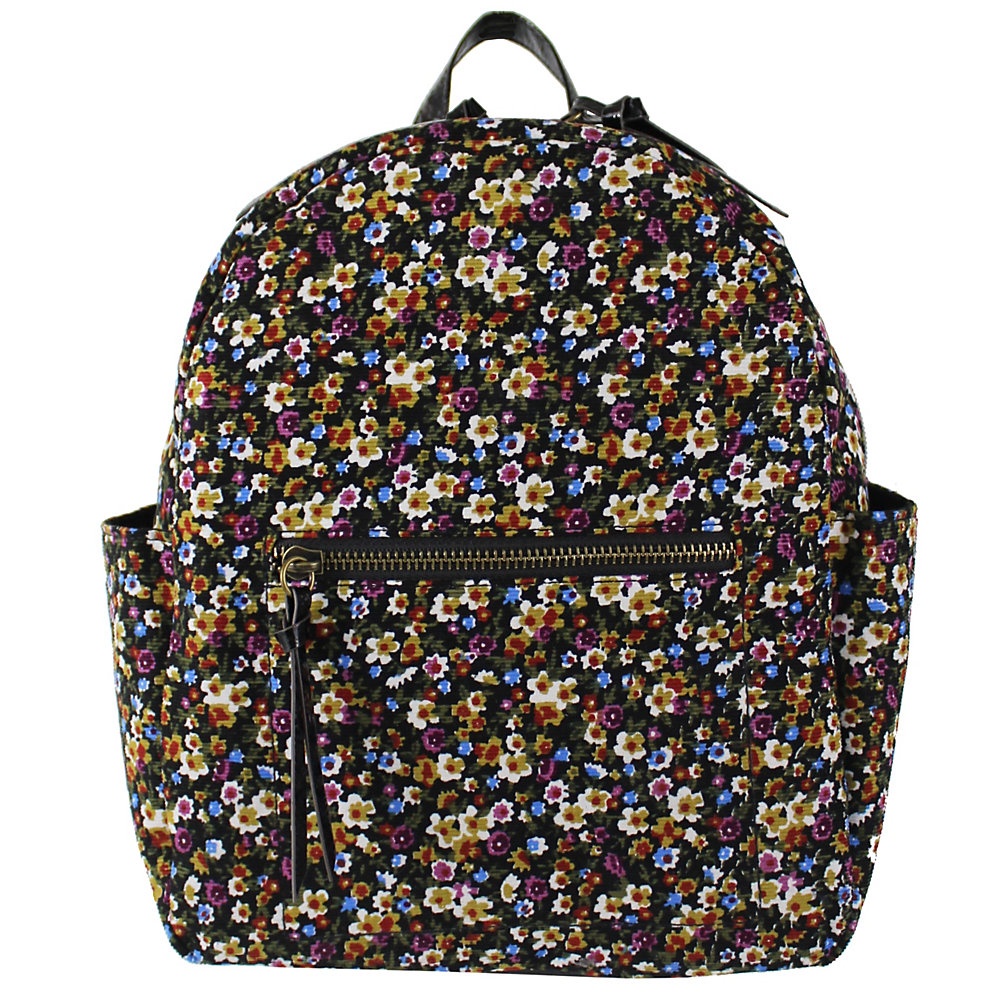 slide 1 of 1, Office Depot Brand Soda Pop Polyester Floral Cord Backpack, Black, 1 ct