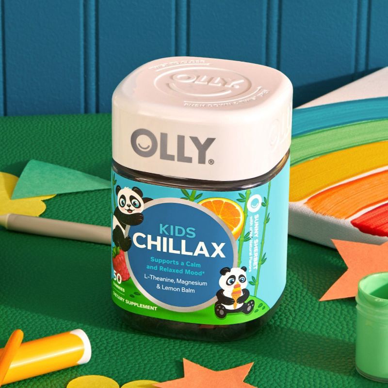 slide 2 of 9, OLLY Kids Chillax Supplement Gummies with Magnesium, L-Theanine & Lemon Balm - Sunny Sherbet - 50ct, 50 ct