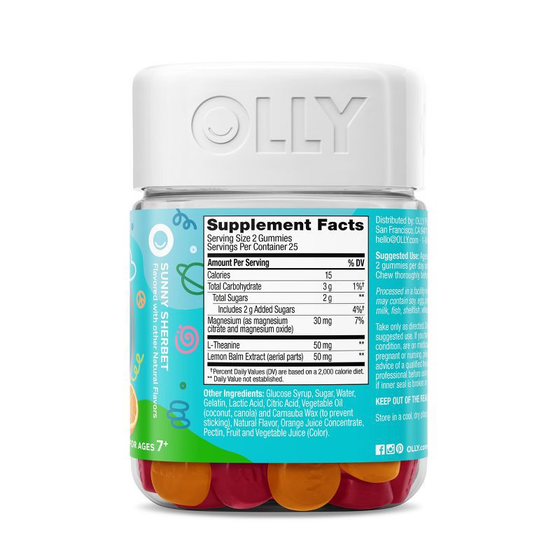 slide 5 of 11, OLLY Kids Chillax Supplement Gummies with Magnesium, L-Theanine & Lemon Balm - Sunny Sherbet - 50ct, 50 ct