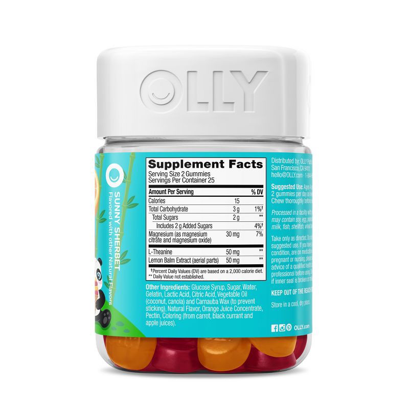 slide 5 of 9, OLLY Kids Chillax Supplement Gummies with Magnesium, L-Theanine & Lemon Balm - Sunny Sherbet - 50ct, 50 ct