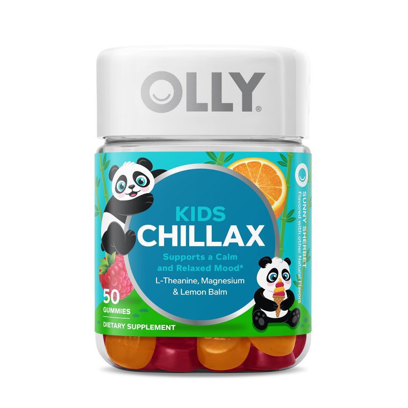 slide 1 of 9, OLLY Kids Chillax Supplement Gummies with Magnesium, L-Theanine & Lemon Balm - Sunny Sherbet - 50ct, 50 ct