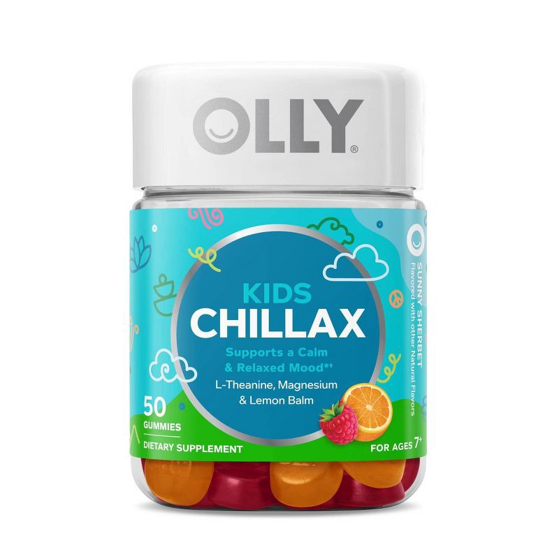 slide 1 of 10, OLLY Kids Chillax Supplement Gummies with Magnesium, L-Theanine & Lemon Balm - Sunny Sherbet - 50ct, 50 ct