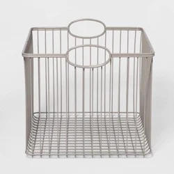 Large Wire Stackable Kids' Storage Basket Gray - Pillowfort™: Iron, Powder-Coated, Handles, 13 Inch Cube Compatible