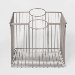 Large Wire Stackable Kids' Storage Basket Gray - Pillowfort™: Iron, Powder-Coated, Handles, 13 Inch Cube Compatible