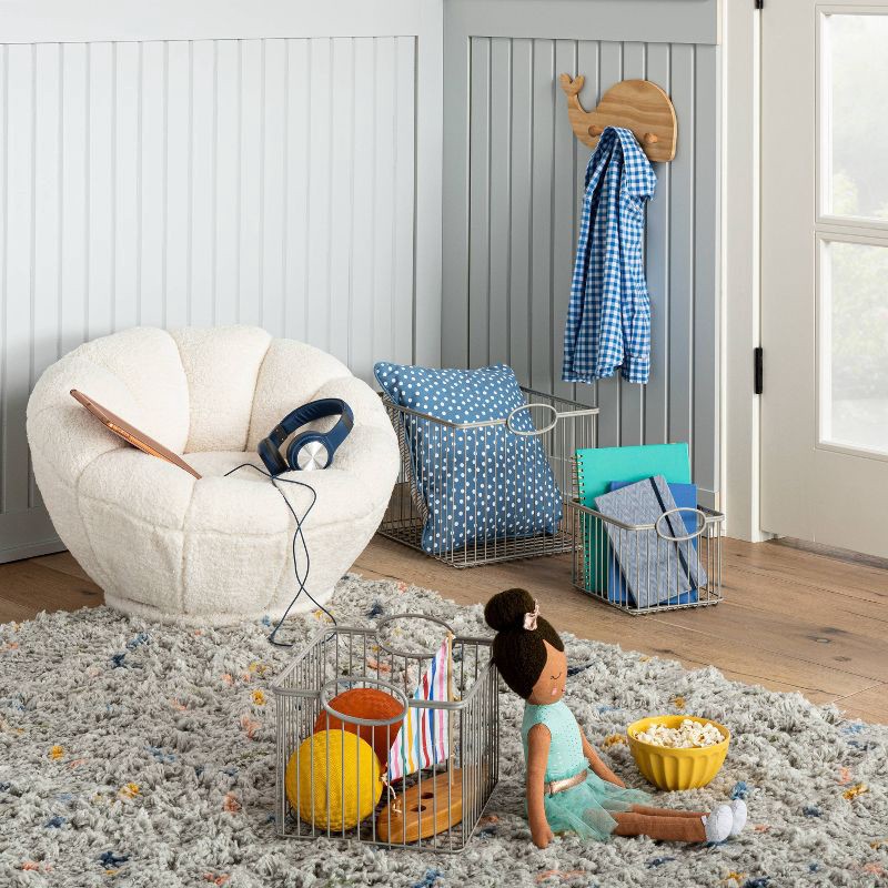 slide 2 of 4, Medium Wire Stackable Kids' Storage Basket Gray - Pillowfort™: Metal, Decorative, Handles, Powder-Coated, Universal Placement, 1 ct