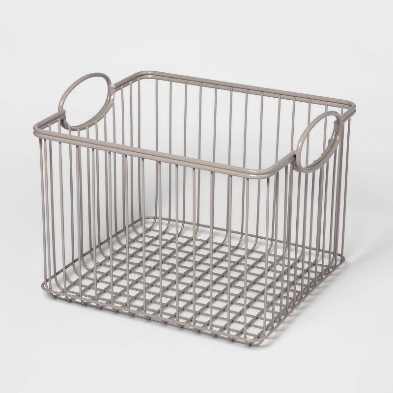 slide 3 of 4, Medium Wire Stackable Kids' Storage Basket Gray - Pillowfort™: Metal, Decorative, Handles, Powder-Coated, Universal Placement, 1 ct