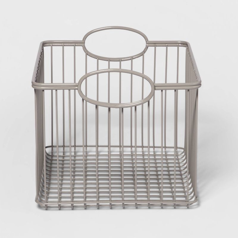 slide 1 of 4, Medium Wire Stackable Kids' Storage Basket Gray - Pillowfort™: Metal, Decorative, Handles, Powder-Coated, Universal Placement, 1 ct