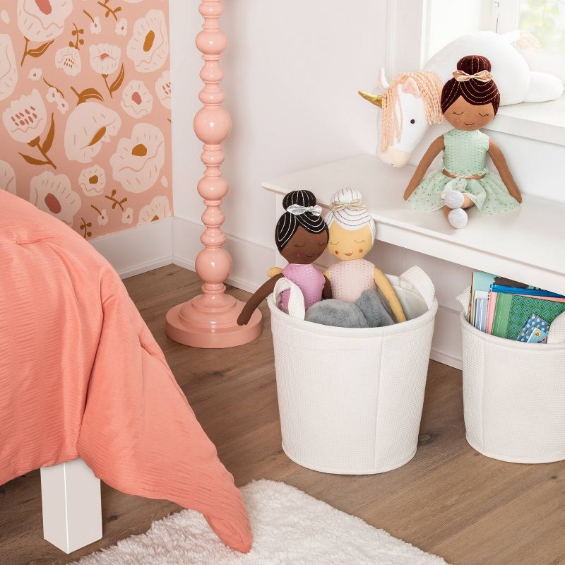 slide 2 of 5, Large Waffle Kids' Storage Basket Cream - Pillowfort™: Circular Polyester Toy Organizer, Spot Clean, 13"x13", 1 ct