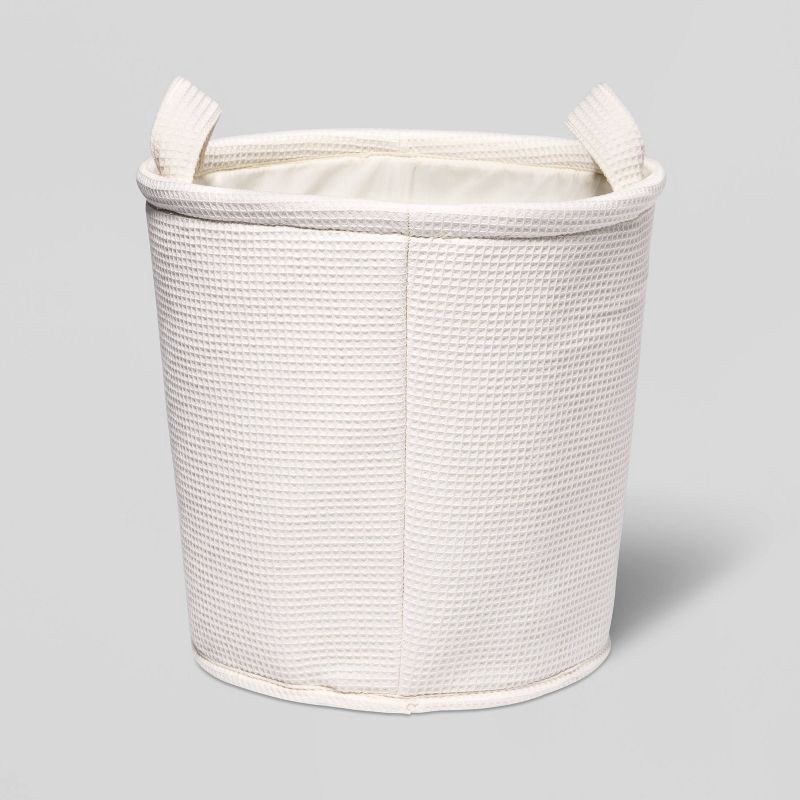 slide 1 of 5, Large Waffle Kids' Storage Basket Cream - Pillowfort™: Circular Polyester Toy Organizer, Spot Clean, 13"x13", 1 ct