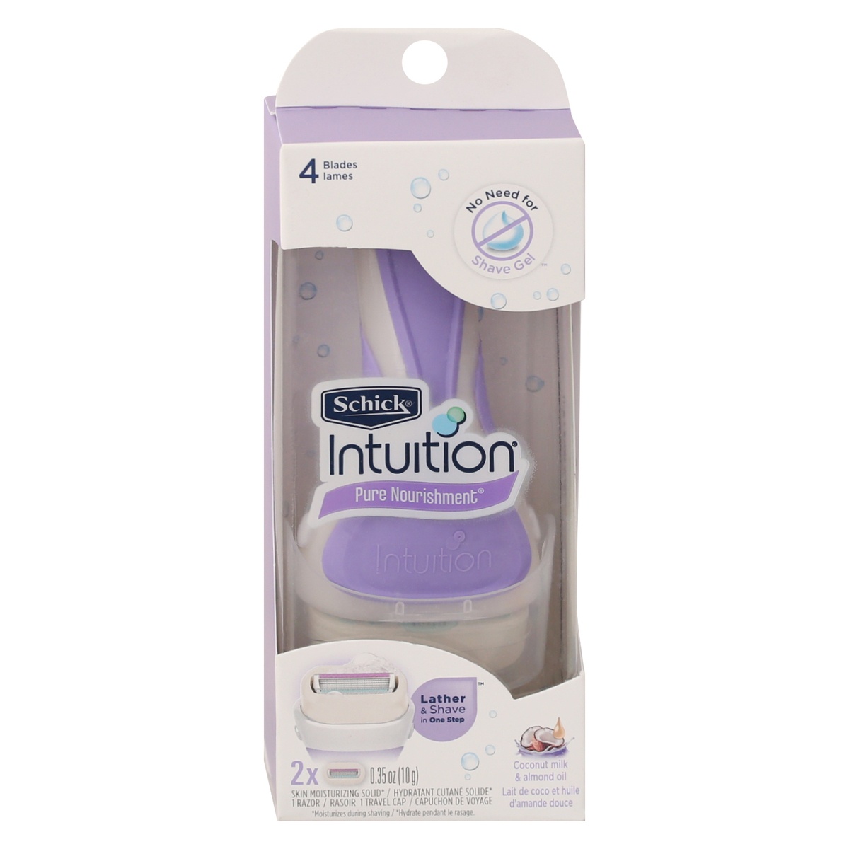 slide 1 of 1, Schick Intuition Pure Nourishment Women's Razor, With Coconut Milk & Almond Oil - 1 Razor & 2 Refils, 4 ct