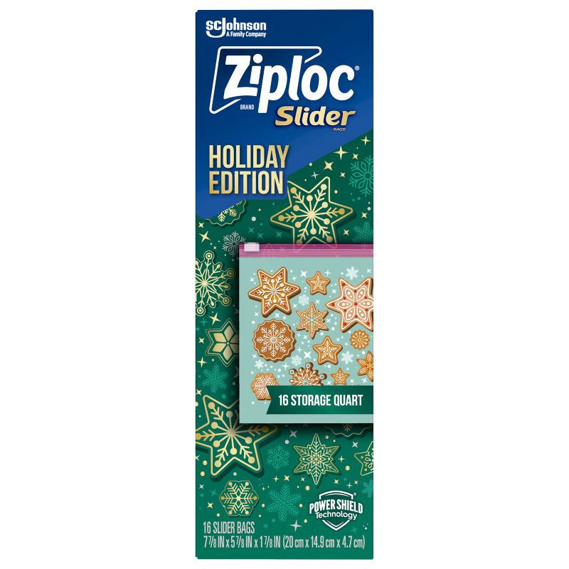 slide 3 of 12, Ziploc Holiday Slider Storage Quart Bags - 16ct, 16 ct