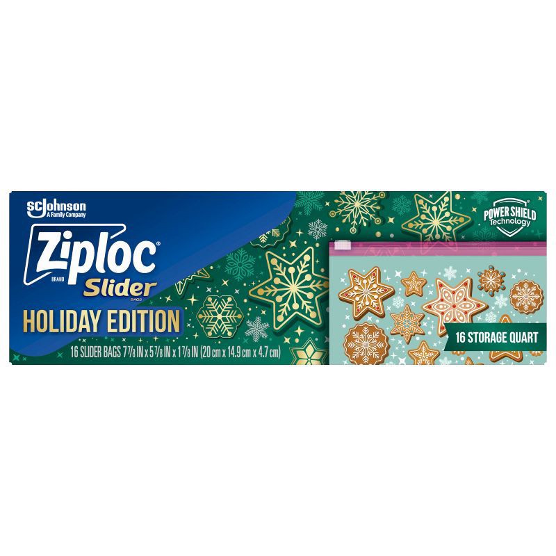 slide 1 of 12, Ziploc Holiday Slider Storage Quart Bags - 16ct, 16 ct