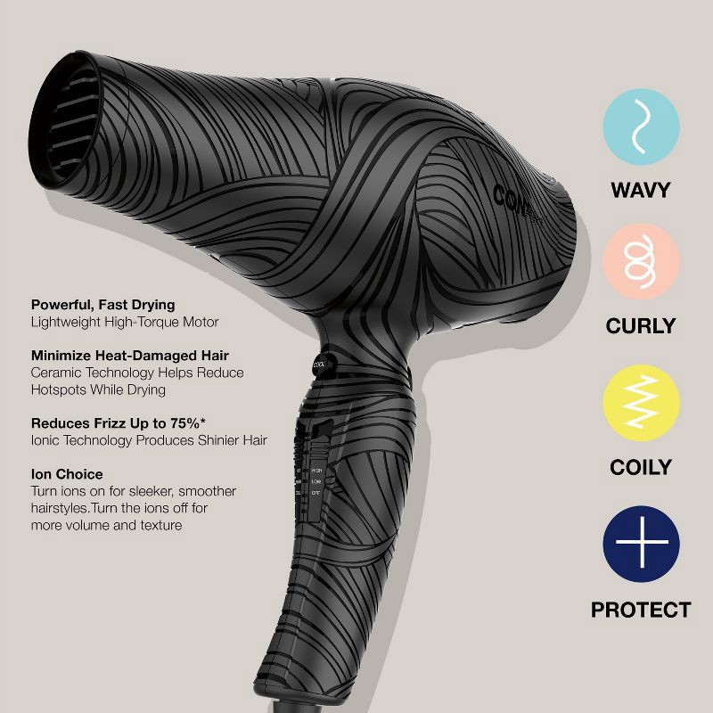 slide 3 of 13, Conair The Curl Collective Ceramic Ionic Hair Dryer - Black, 1 ct