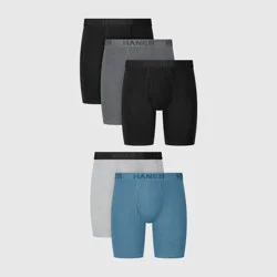 Hanes Premium Men's Stretch Long Leg Boxer Briefs 5pk - Black/Navy Blue/Gray L: Tagless, Breathable, Moisture Wicking