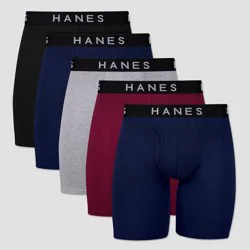 Hanes Premium Men's Stretch Long Leg Boxer Briefs 5pk - Black/Navy Blue/Gray XXL: Tagless, Breathable, Moisture Wicking