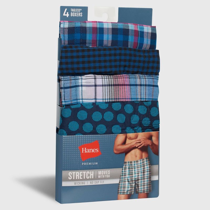 slide 2 of 3, Hanes Premium Men's Stretch Woven Boxer Briefs 4pk - Blue/Green XXL: Tagless, Breathable, Moisture Wicking, 4 ct