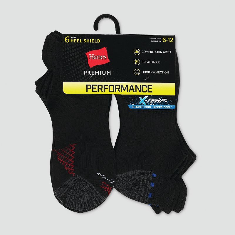 slide 3 of 3, Hanes Premium Men's X-Temp Performance Heel Shield Socks 6pk - Black, 6 ct