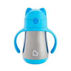 Munchkin Cool Cat Stainless Steel Straw Cup - Blue - 8oz: Insulated, BPA-Free, Leakproof, Spillproof