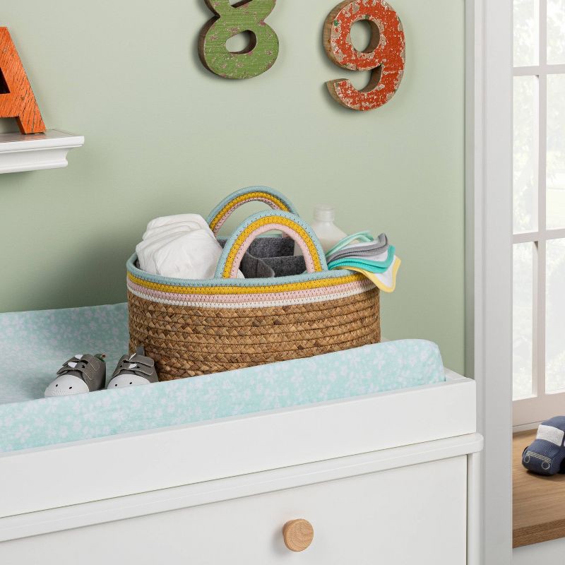 slide 2 of 4, Braided Water Hyacinth Diaper Caddy with Coiled Rope Handles - Pink - Cloud Island™, 1 ct