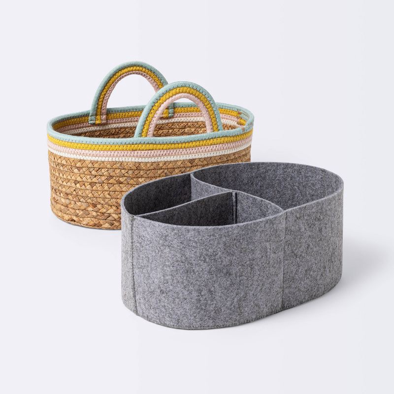 slide 3 of 4, Braided Water Hyacinth Diaper Caddy with Coiled Rope Handles - Pink - Cloud Island™, 1 ct