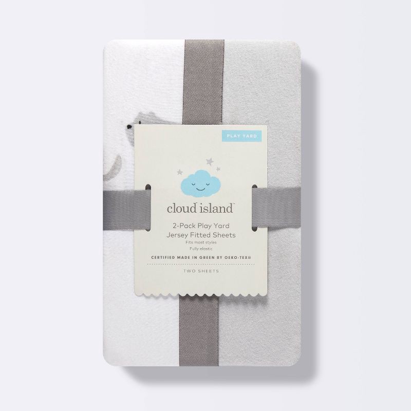 slide 4 of 4, Fitted Play Yard Jersey Sheet 2pk - Cloud Island™ Two by Two Animals and Solid Gray, 2 ct