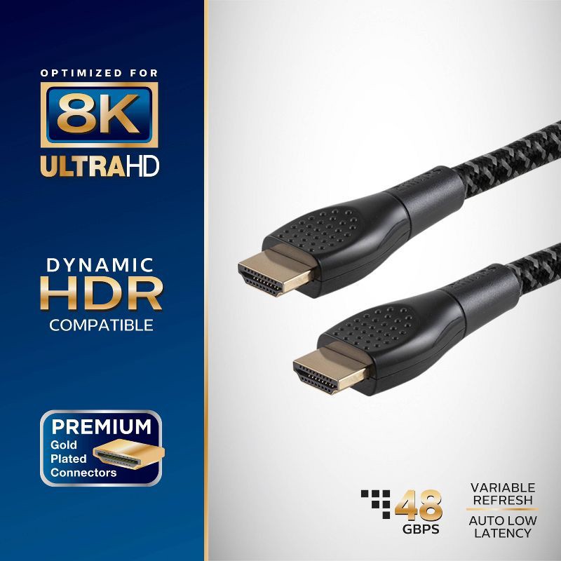 slide 2 of 6, Philips 10ft Premium 8K HDMI Cable: Male-to-Male AV Cord, 10 ft