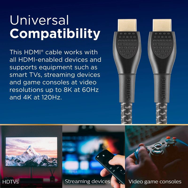 slide 3 of 6, Philips 10ft Premium 8K HDMI Cable: Male-to-Male AV Cord, 10 ft