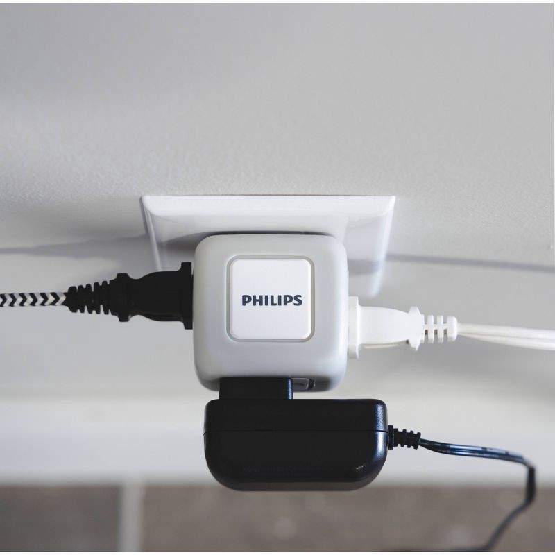 slide 3 of 7, Philips 3-Outlet Grounded Cube Tap with Surge Protection - Gray: Outlet Extender Adapter, 1 ct