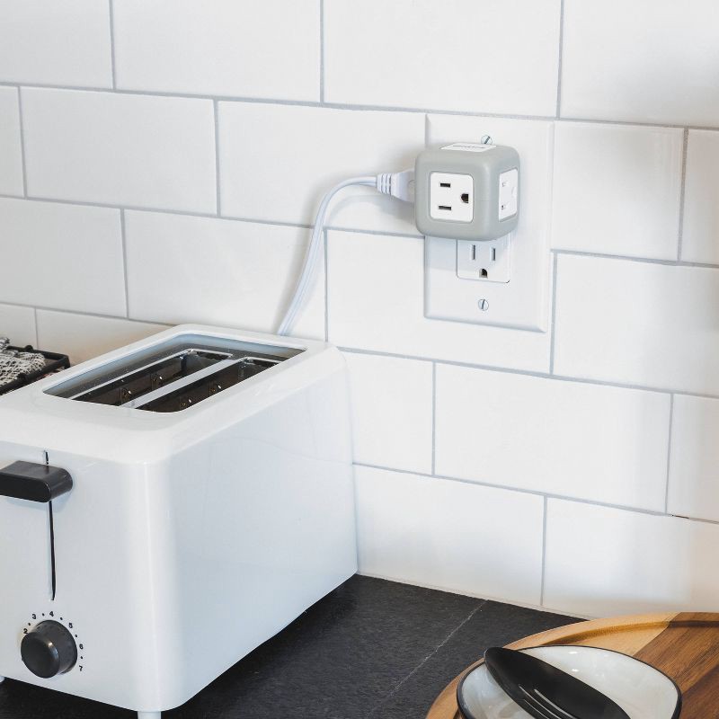 slide 5 of 7, Philips 3-Outlet Grounded Cube Tap with Surge Protection - Gray: Outlet Extender Adapter, 1 ct