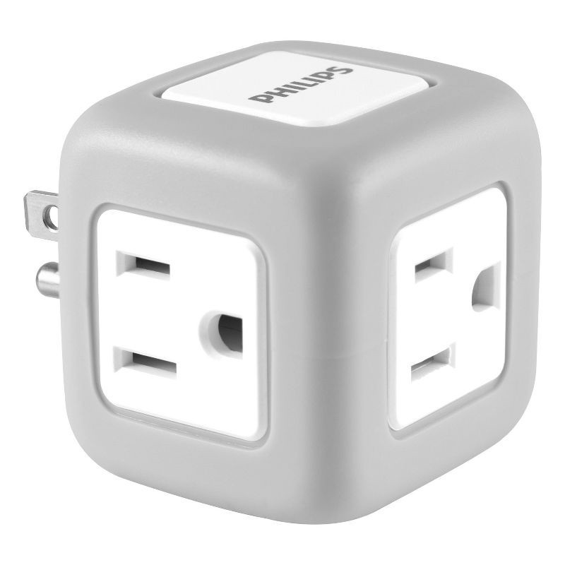 slide 1 of 7, Philips 3-Outlet Grounded Cube Tap with Surge Protection - Gray: Outlet Extender Adapter, 1 ct